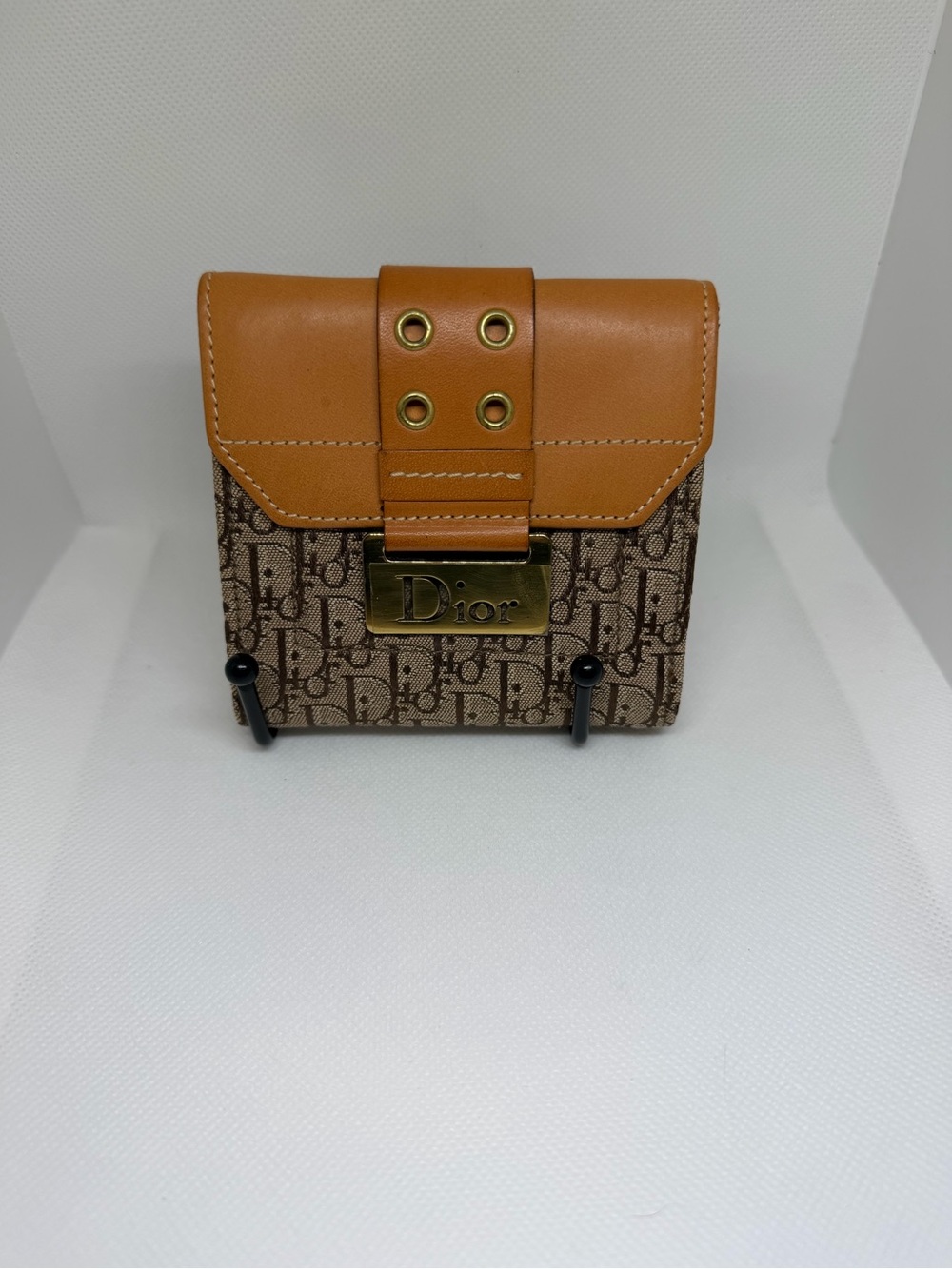 Dior oblique Monogram Canvas Wallet with Tan Leather Trim